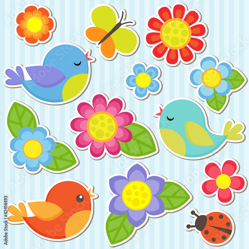 Ladybug Wall Stickers on Photo  42414493 Add To Favourites Name  Set Of Flowers And Birds