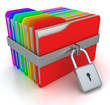 colorful computer folders with padlock. 3d image on a white