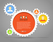 Abstract speech clouds of gear wheels with person icons