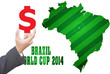 Hand putting $ for Gambling in World Cup 2014.