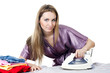 The woman the housewife irons linen
