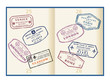 Passport page with travel stamps - traveler's visas