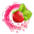Vector: Strawberry with leafs and drops Strawberry with leafs and drops