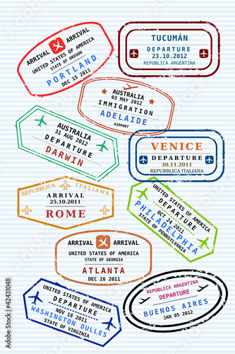 Vector: Passport stamps - various destinations Passport stamps - various destinations