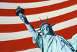 Photo: This is a digitally created image of the Statue of Liberty. The statue is the top part of her body with arm and torch coming form the right hand corner of the image. The background has the red and white stripes of the American flag. This is a digitally created image of the Statue of Liberty. The statue is the top part of her body with arm and torch coming form the right hand corner of the image. The background has the red and white stripes of the American flag.