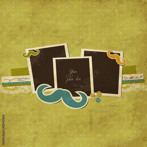 Vector: Stylized vintage scrap template with mustache Stylized vintage scrap template with mustache