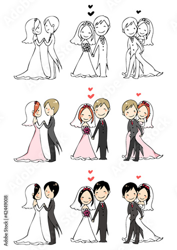 Vector: lovely bride and groom with 3 actions lovely bride and groom with 3 actions