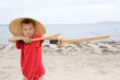 boy playing with samurai swords made