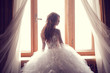 The beautiful bride against a window indoors