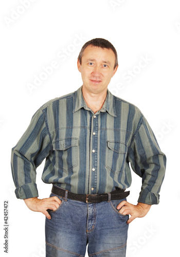Photo: Man in a denim dress isolated on white background Man in a denim dress isolated on white background