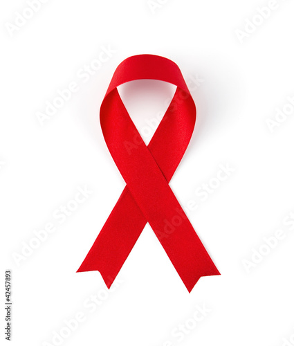 Photo: Red ribbon isolated on white background Red ribbon isolated on white background