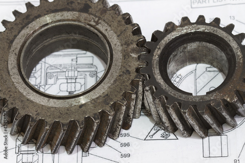 Photo: Interlocking industrial metal gears Interlocking industrial metal gears
