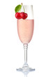 Photo: Glass of pink champagne with fresh cherry berries isolated Glass of pink champagne with fresh cherry berries isolated