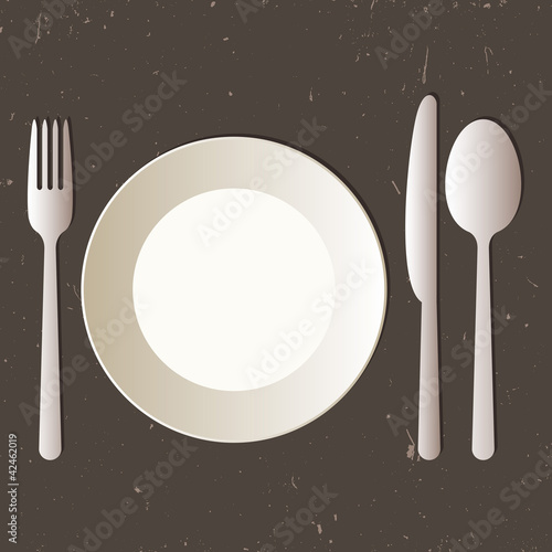 Vector: Place setting with plate, knife spoon and fork Place setting with plate, knife spoon and fork