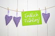 Photo: 3 Stoffherzen mit Karte und Endlich Frühling auf Holzbrett 3 Stoffherzen mit Karte und Endlich Frühling auf Holzbrett