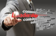 business man hand touch virtual 3d leadership skill