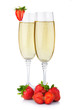 Photo: Two glasses of champagne and fresh strawberry isolated on white Two glasses of champagne and fresh strawberry isolated on white