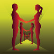 Set of naked men and women holding by hands