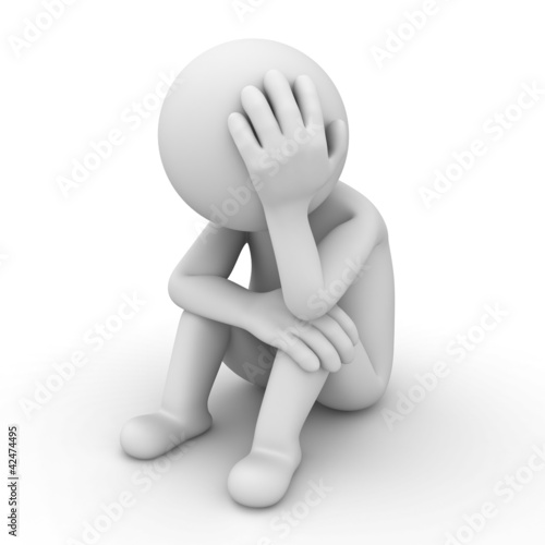 Illustration: Sad man sitting on white background Sad man sitting on white background