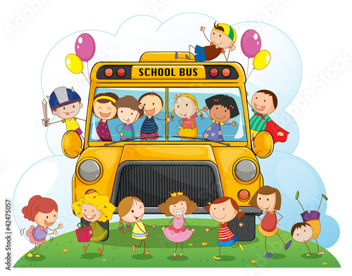 Vector: kids with school bus kids with school bus