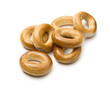 Small bread ring crackers on white