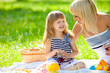Happy mother and little daughter at a picnic