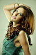 Photo: brunette and green dress brunette and green dress