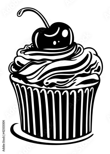 Vector: Muffin, Kuchen, Kirsche, vector, schwarz Muffin, Kuchen, Kirsche, vector, schwarz