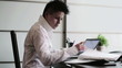 Young punk businesswoman during work in the office