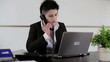 Young punk businesswoman working on laptop