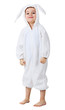 Funny kid dressed as white rabbit