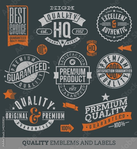 Vector: Quality and guaranteed - vector signs, emblems and labels Quality and guaranteed - vector signs, emblems and labels