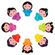 Cute japanese kokeshi dolls in circle