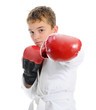 Young boy training karate.
