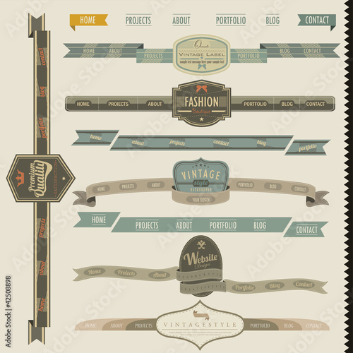 Vector: Retro vintage style website headers and navigation elements Retro vintage style website headers and navigation elements