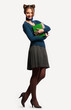 girl with a bunch of books
