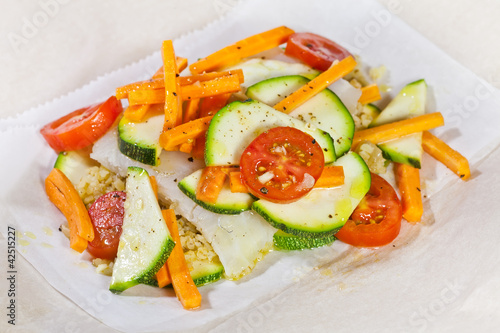 Photo: Papillote - hake fish prepared in paper Papillote - hake fish prepared in paper