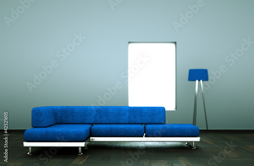Illustration: Blue Couch in front of a Window 2 Blue Couch in front of a Window 2