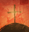 The cross on the grunge background. The biblical concept. Sunset