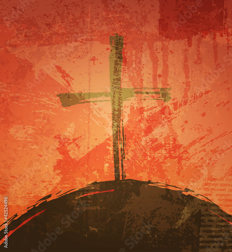 Vector: The cross on the grunge background. The biblical concept. Sunset The cross on the grunge background. The biblical concept. Sunset
