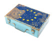 canvas print picture - Rusty metal box with European flag on lid isolated on white back
