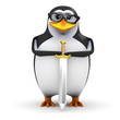 3d Penguin in glasses rests on medieval sword