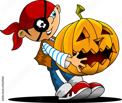 Vektor: funny boy and a pumpkin funny boy and a pumpkin