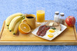 image of breakfast on wooden plank