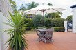 Modern backyard with table