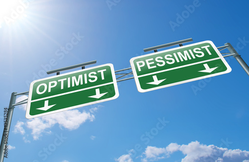 Illustration: Optimist or pessimist concept. Optimist or pessimist concept.