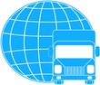 blue delivery sign with lorry on planet silhouette