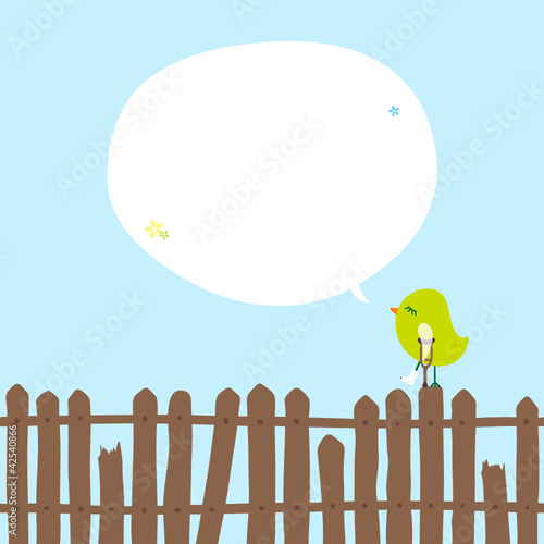 Vektor: Green Bird Fence Crutch & Leg In Plaster Speech Bubble Blue Green Bird Fence Crutch & Leg In Plaster Speech Bubble Blue