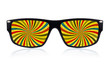 Sunglasses with a psychedelic vision of swirling rays