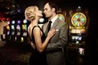 Retro couple against slot machines